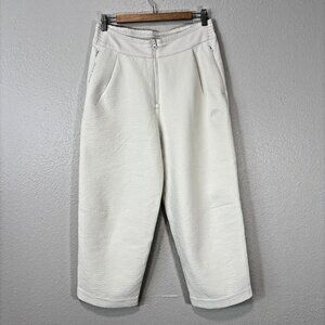 Nike Tech White Textured Cropped Pants Women's Size M Front Zip Stretch Waist